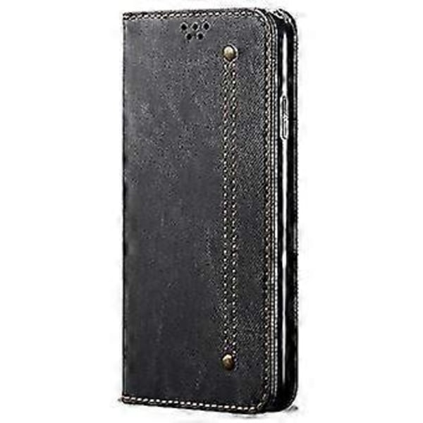 Til Xiaomi 15 Ultra Etui Jeans Stof Tekstur Anti-Ridse Læder Stand Telefon Cover - Sort