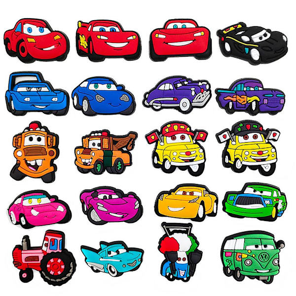 20 kpl Cartoon Cars -kenkäkoristeet koristeluun DIY Croc Clog -sandaaleihin