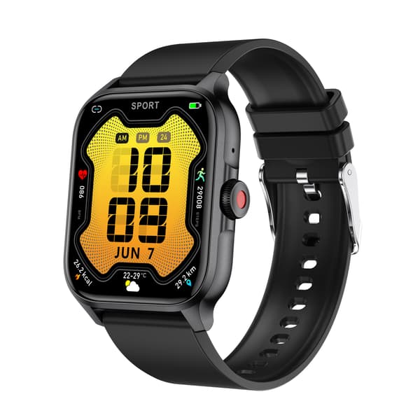 Smartwatch med pulsmåler, blodtryksmåler, iltmåler i blodet og skridttæller Sort