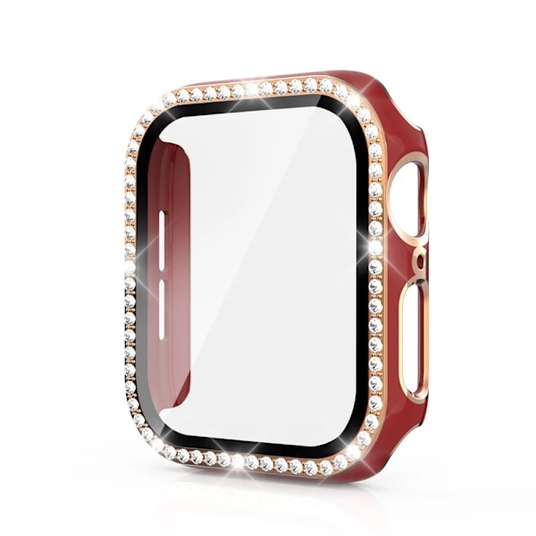 Bling Glass+ cover for Apple Watch Case 45mm 41mm 40mm 44mm 42mm 38mm Diamond bumper+screen protector iwatch series 7 9 8 5 6 SE A red ro A red ro