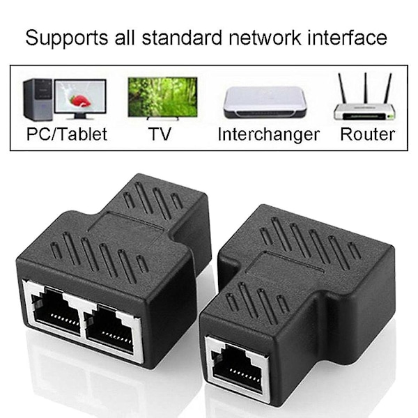 2 st 1 till 2 LAN Ethernet-nätverkskabel RJ45 Honkontakt Delare Adapter