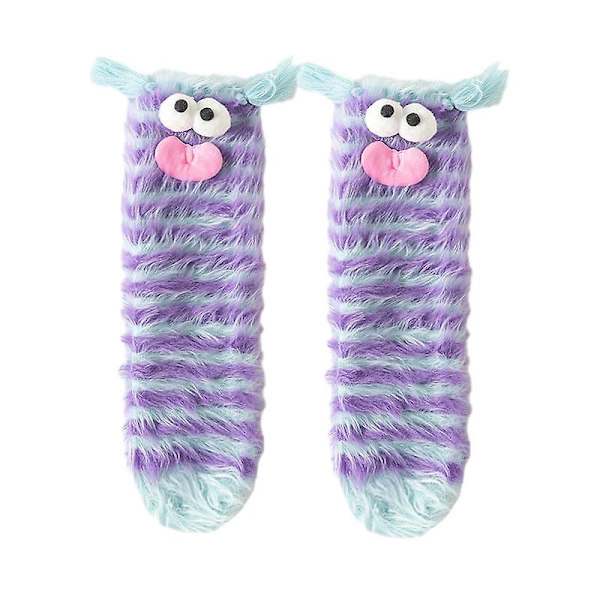 Sjove Strømper Vinter Varme Hyggelige Fluffy Koralsamt Strømper Sjove Søde Nyhed 3d Store Øjne Sjove Strømper Julegaver