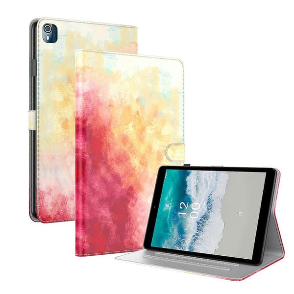 Flip Læder Tablet Case med Akvarel Mønster til Nokia T10