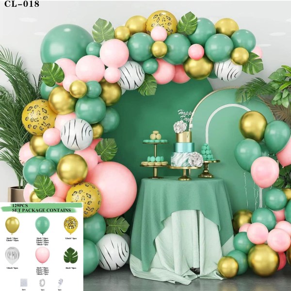Skogsserie Grön set Barnfödelsedag Temafest Dekoration Djungelarrangemang Ballonger
