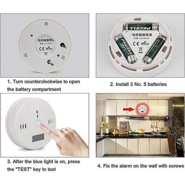 Set med 2 rök- och kolmonoxiddetektorer med LCD-display A