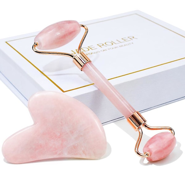 Gua Sha og ansiktsrulle, rull rose kvarts Gua Sha-stein