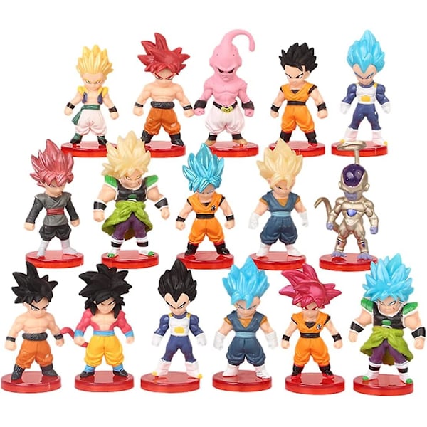 16 st Cake Toppers för Dragon Ball, Dragon Ball Z Temafesttillbehör, Barnkalas Dekoration