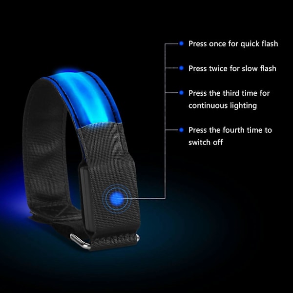 LED Armbånd, Glow Armbånd Sikkerhedslys Sports Wristband Ankel Reflekterende Strimler med LED Blinkende Løbelys, Blå 2 stk