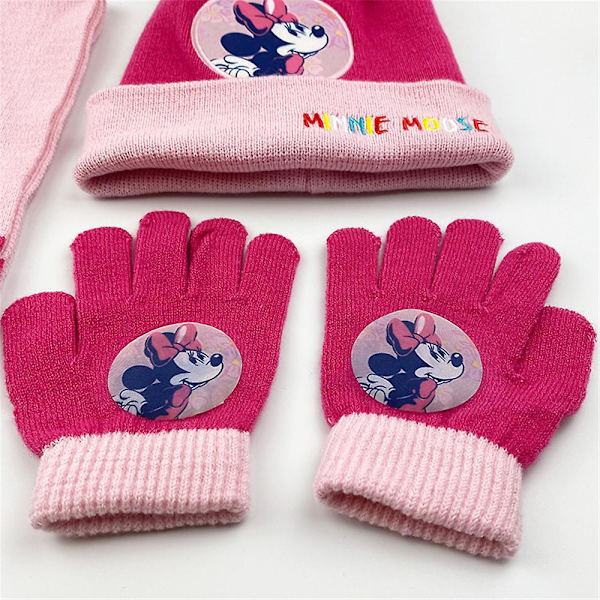 3-8 år flickor Frozen Elsa Anna Minnie tryckt vinter stickad mössa halsduk handskar set C