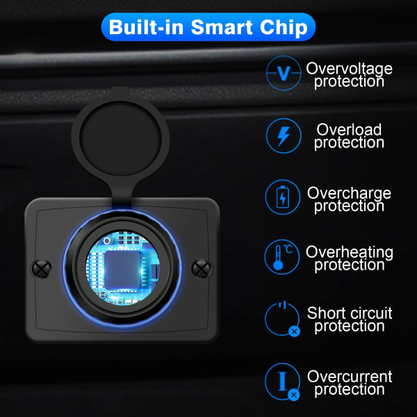12V dobbel USB-kontakt Overflatemontert USB-port 3.1A