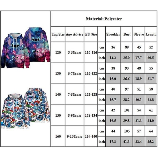 5-10 år barn pojkar flickor Lilo & Stitch Hoodie långärmad huvtröja toppar presenter Black 8-9 Years