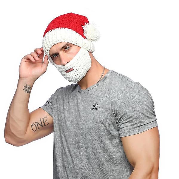 Jultomtehatt i virkad vintermodell med skägg
