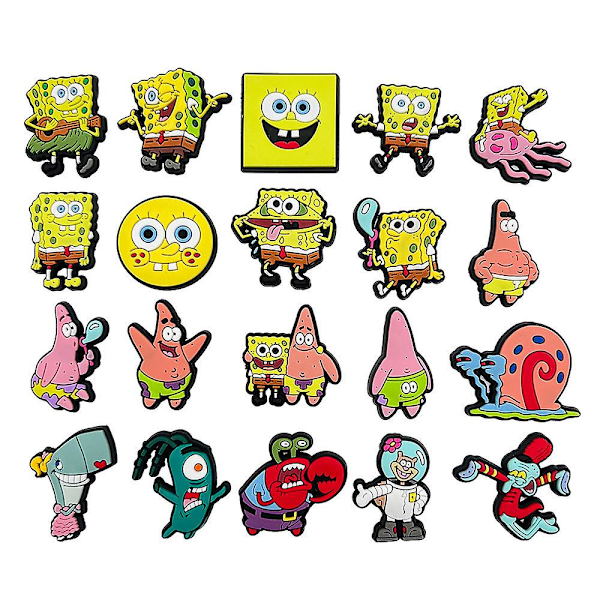 20 stk/sett Svampbob Firkant Serie Figurer Sko Charms Til Crocs Tøfler Sandaler Dekorasjon Innredning Tilbehør Gaver