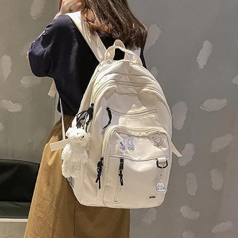 MODE STOR STUDENTER RYGSÆK NYLON LÆRRED PIGER SKOLETASKE MULTI-LOMMER RING