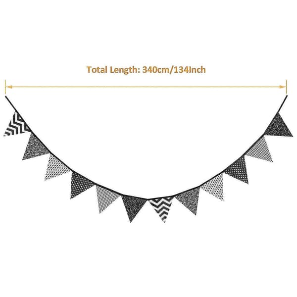 Stoffvimpelbanner, 12 flagg dobbeltsidige flagg girlander, 3,2 meter svart og hvitt vimpler for bryllup bursdagsfester