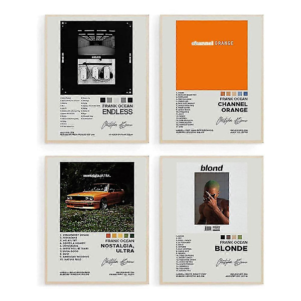 4 st Frank Ocean Album Poster Nostalgia, Ultra Channel Orange Endless Blonde Prints Album Cover Väggkonst Dekorationer Presenter För Frank Fans Musikälskare
