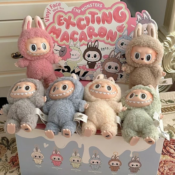 Labubu Macaron Monster Nøkkelring De Spennende Monsters Macarons Vinyl Ansikt Plysj Nøkkelringer Kunst Samleobjekter Leksaker Gaver Til 5