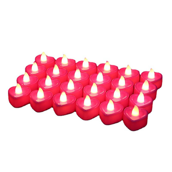 24 stk LED-lys, flammefrie hjerteformede LED-lys, egnet for dekorasjon, innendørs, jul, fest, gul