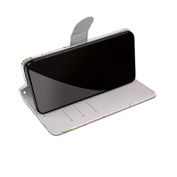 Färgat ritning korsstruktur horisontellt flip PU-läderfodral med hållare, kortfack, plånbok och snodd för Samsung Galaxy A21s (Katt som dricker läsk) 12