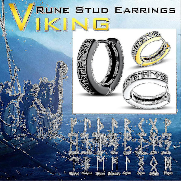 Norse Viking Runes -korvakorut miehille ja naisille, 12 mm:n halkaisijaltaan olevat Huggie-korvakorut herkällä lahjapakkauksella