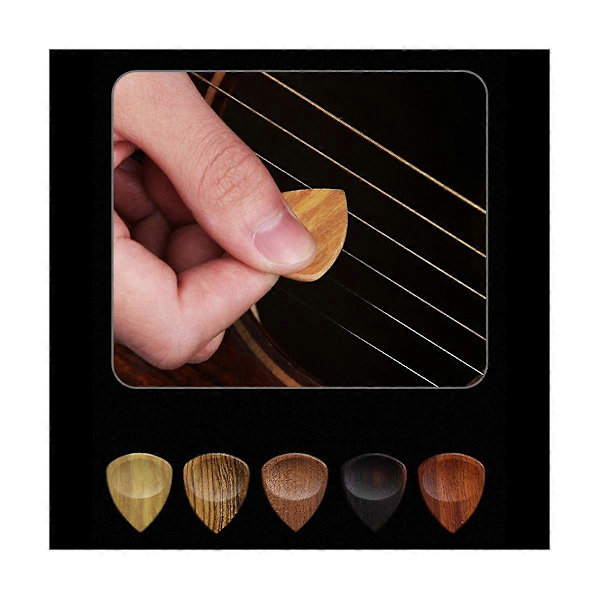 Guitar Pick Holder med Træ Plektrum, Træ Guitar Plektrum Display Case, Mini Guitar Plektrum Æske