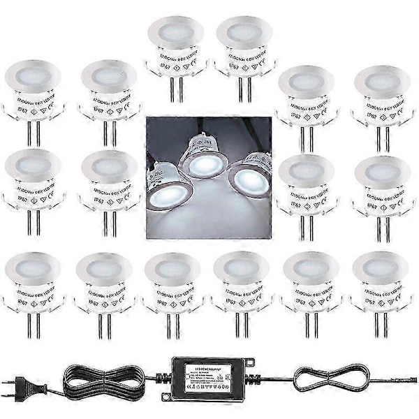 Pakke med 16 Mini Udendørs Forsænkede LED Spotlights, IP67 Vandtæt, 4500k Dagslys Hvidt Lys, 32mm 0.6w DC12V Gulvlampe til Gangsti Terrasse Træ Swimmingpool