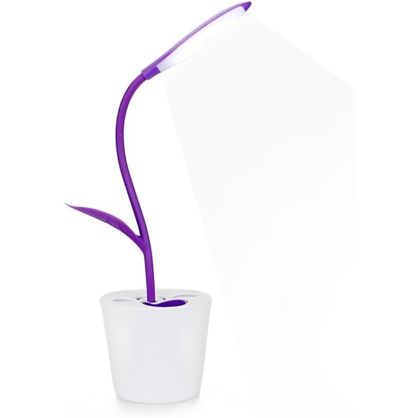 Bordslampa för barnrum Söt med pennhållare USB uppladdningsbar skrivbordslampa (lila)