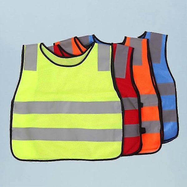 4 st Säkerhetsvästar för Barn Hög Synlighet Bärbar Reflexväst för Utomhusaktiviteter Löpning Cykling (orange, Fluorescerande Gul, Blå, R