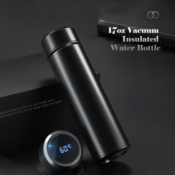 500 ml vakuumisolerad kaffekopp dubbellager vattenflaska med LED-temperaturdisplay-blå