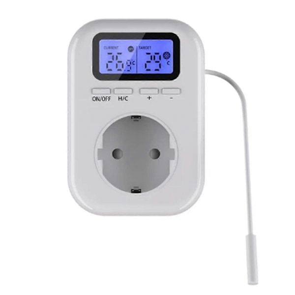 220V Temperaturregulatorplugg med sensor, Digital termostatplugg, Sokkeltermostatbryter for drivhus EU-plugg