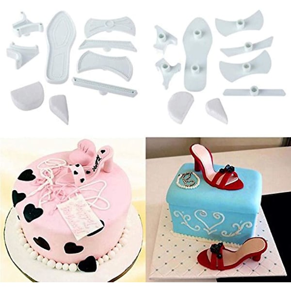 Heytea 9 st Höga Klackar Skor Kakformar Dekoration Fondant Bakform (2 set)