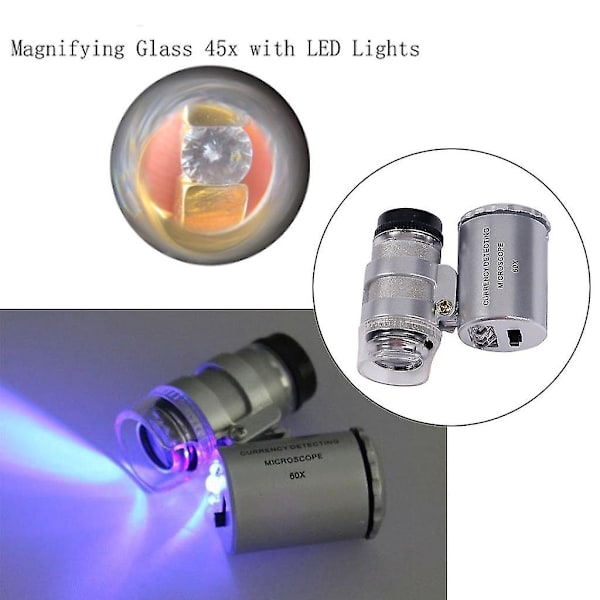 Bærbar Diamanttester Pen med 60x LED-belyst Lupe Forstørrelsesglas Combo