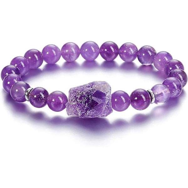 Ametistkristallpärl armband för kvinnor, naturlig ädelsten halv ädel Reiki Healing Crystal Energy Quartz armband, handgjort 8mm runda stenpärlor Stret
