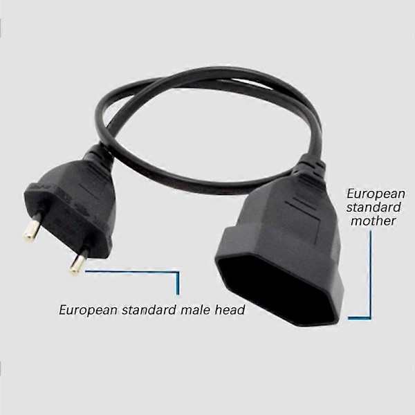 Europæisk 2-benet han til hun strømforlængerledning, VDE-certificeret kobberkabel (0,5 m)