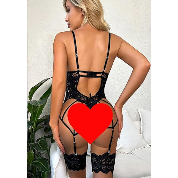 Damunderkläder set sexiga strumpbyxor med lår manschetter underkläder lår strumpeband utan strumpor Black XL