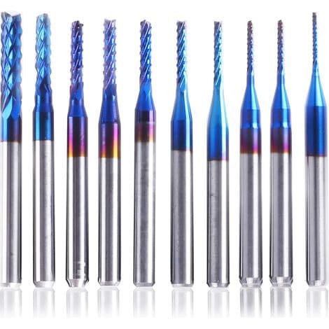 10 stk. Nano Blue Coat CNC-fræser, 0,8-3 mm, 1/8\" skaft