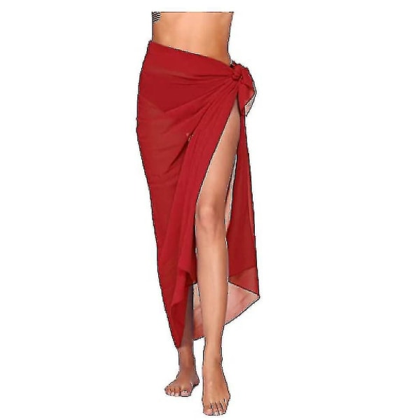 Dame Beach Sarong Pareo Chiffon Bikini Wrap Nederdel Cover Up Til Badetøj Red