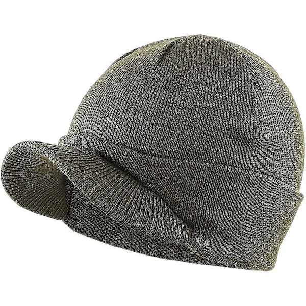 Unisex Varm Visir Beanie - Dobbeltstrikket Utehatt med Skygge - Vinterhatt for Menn