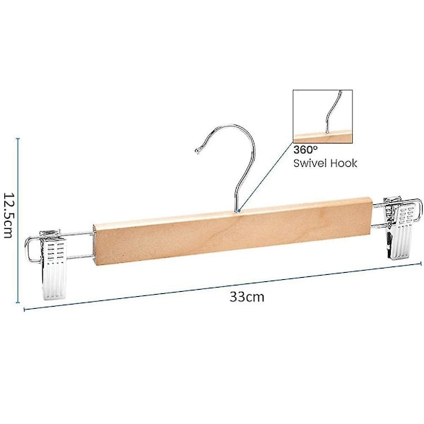 10 Pakk Trehengere med Justerbare Klips Ikke-Bukse Hengere Naturlig Finish Lotus Tre Bukse Ha