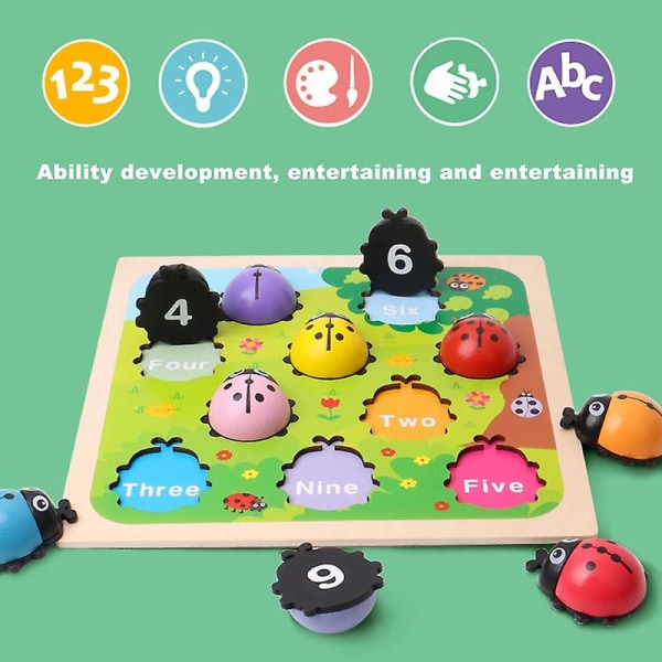1 Set Nyckelpiga Leksaker Tecknad Interaktiv Trä Antal kognition Pedagogiska leksaker för barn