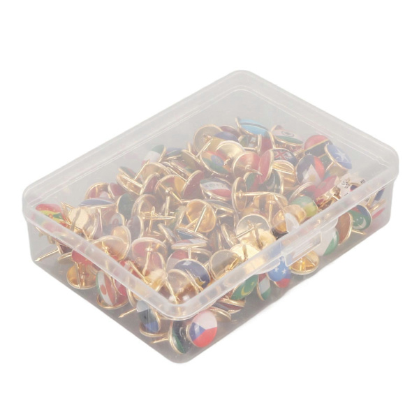 200 stk. Flag Push Pins i Rustfrit Stål - Boks med Flag Push Pins til Kontordekoration