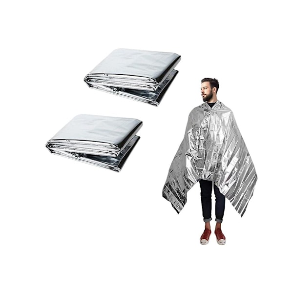 Nödfilt för utomhusöverlevnad, militär räddningsfilt, vind- och vattentät folie, termisk filt för camping och vandring, 2-pack, 2,1 x 1,3 m