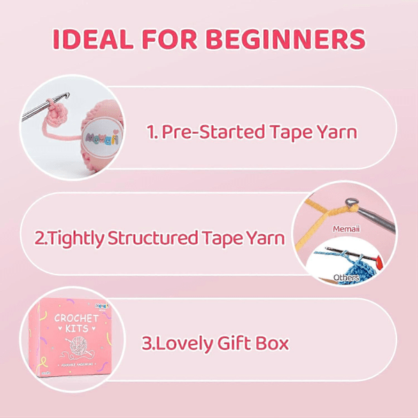 Hæklet Sæt til Begyndere, Komplett DIY Sæt med Dyr med 40%+ Forstartet Tapegarn Trin-for-Trin Videovejledninger til Voksne og Børn (Fluffy Ko)
