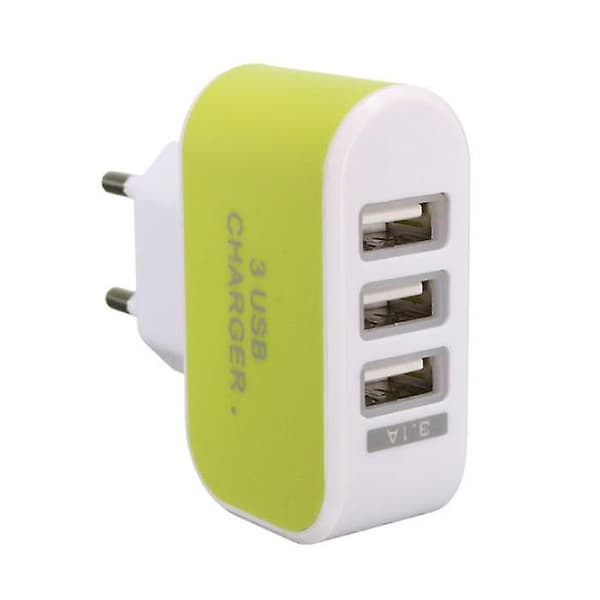 1-Pak Triple (3x) USB Port iPhone / Android Vægoplader Oplader Grøn