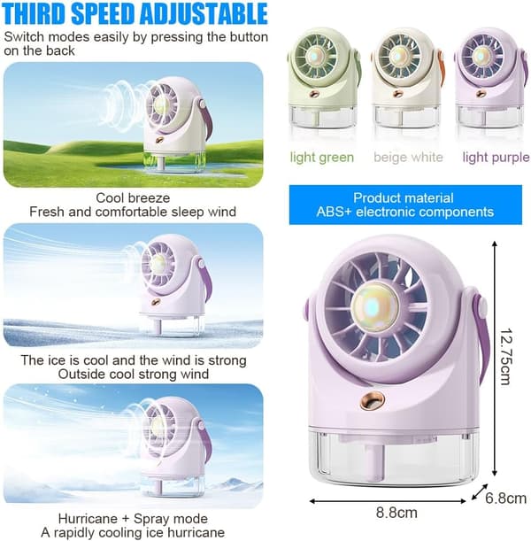 Ventilator - bordventilator, støjsvag, til kontor, soveværelse, stue (beige)