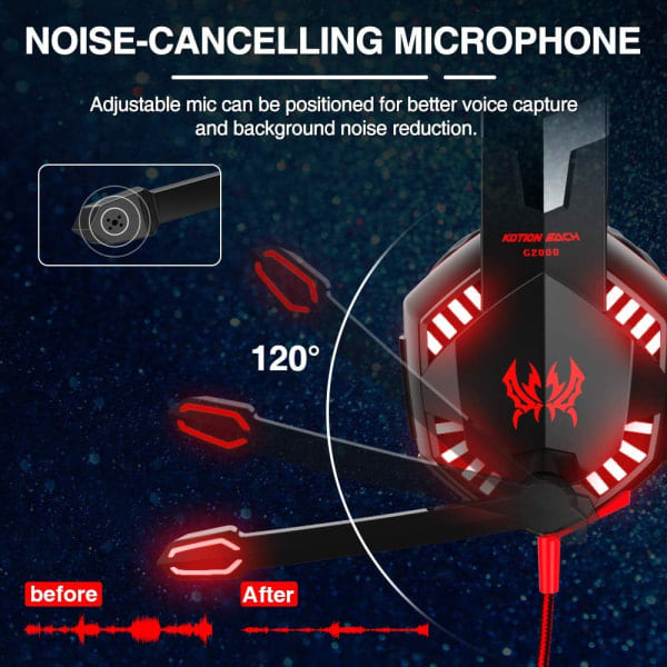 G2000 Gaming Headset, Surround Stereo Gaming Hovedtelefoner med Støjreducerende Mikrofon, til PS5, PS4, Xbox One, Nintendo Switch, PC Mac Computerspil-Rød