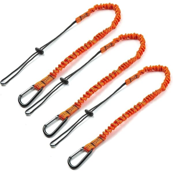 Elastisk sikkerhedsline med karabinhage – 3 stk. i synligt nylon – Længde 80 cm, bæreevne 6,8 kg – Nem værktøjsinstallation