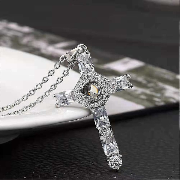 2 stk Kryssprojeksjonshalskjede Choker Krystallkryss Herrens bønn Krysshalskjede For Venner Fars Gave