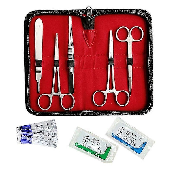 Suture Kit, Träningsinstrument i Rostfritt Stål med Skalpellblad för Veterinärer, Biologi och Lab