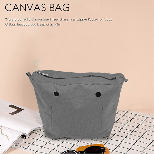 Vattentät Solid Canvas Innerfoder Insats Dragkedja Fick för Obag O Bag Handväska Väska Djup Grå